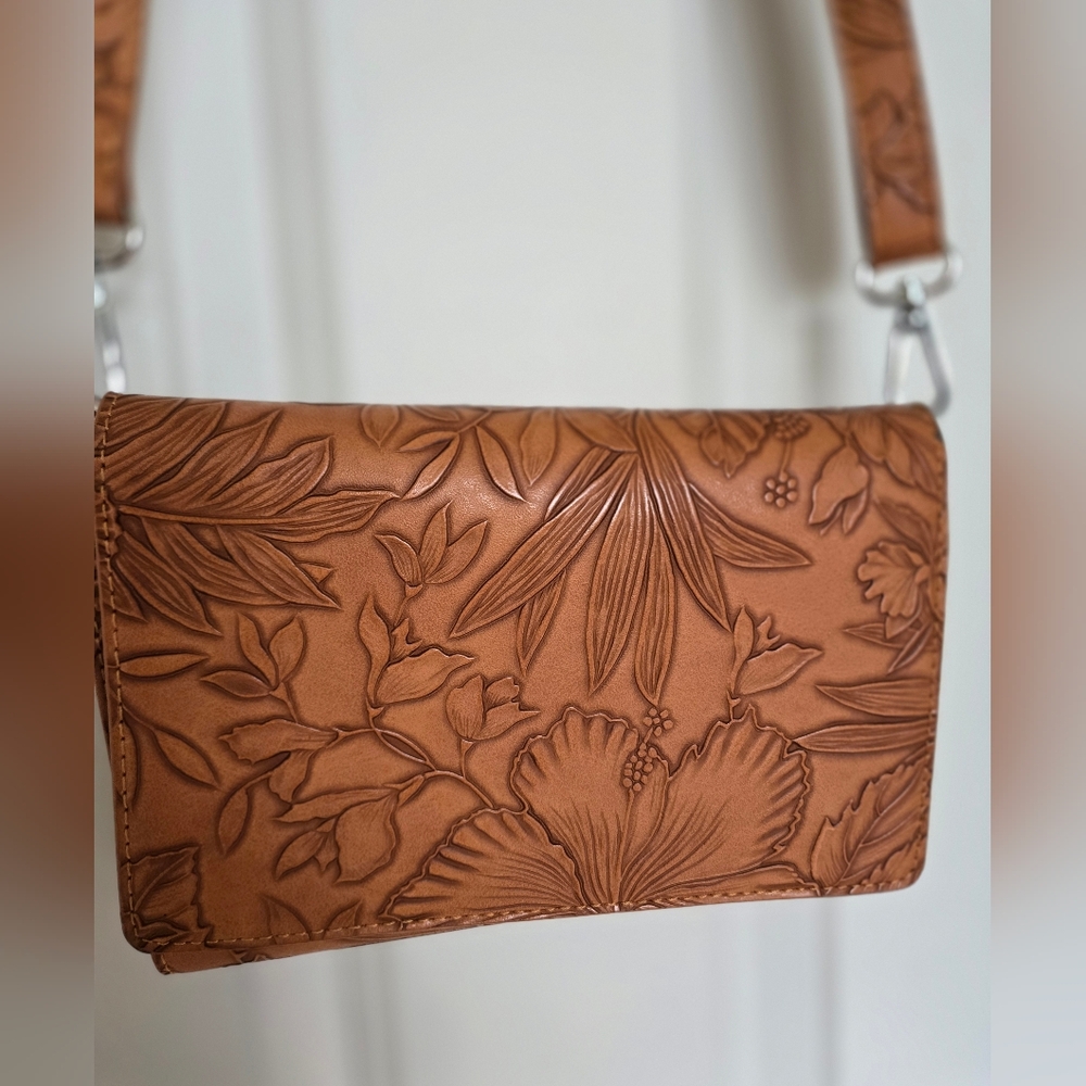 Save The Girls Crossbody Brown Embossed Faux Leather Bag